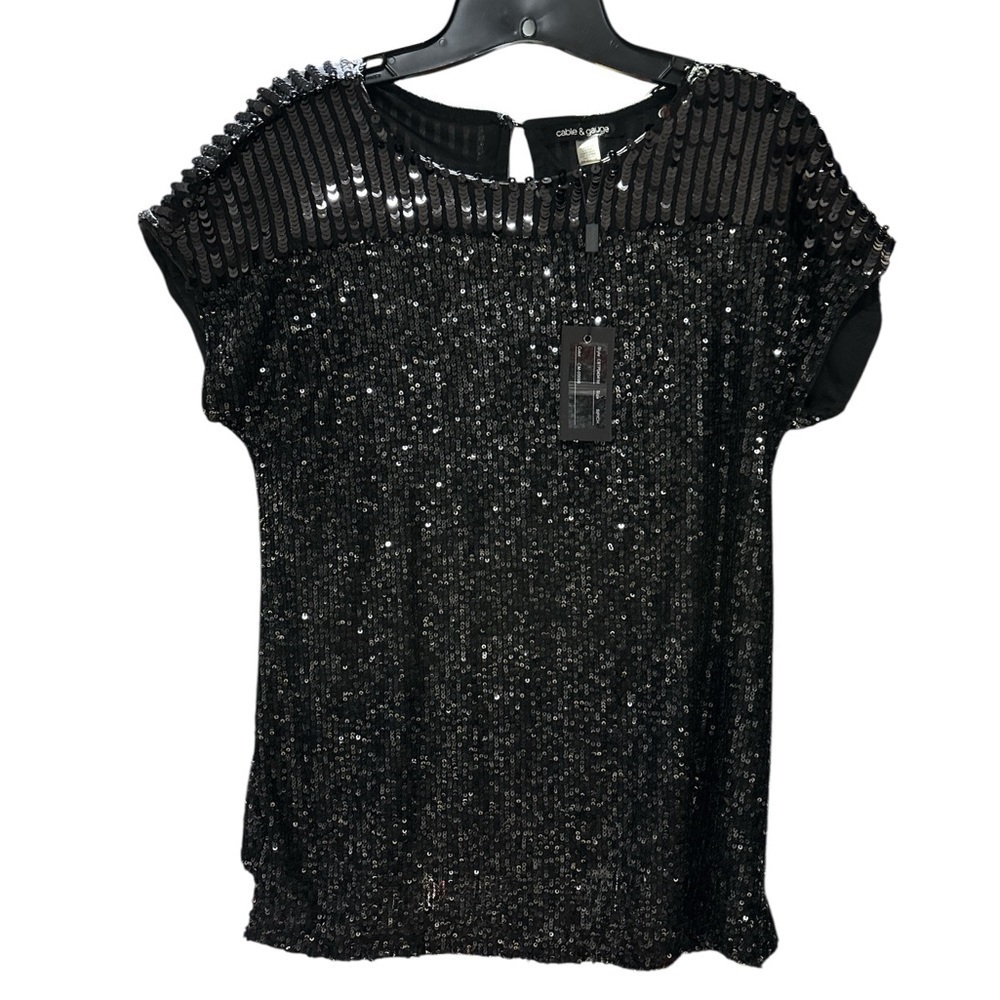 Cable & Gauge Black Sequin Cap Sleeve Blouse